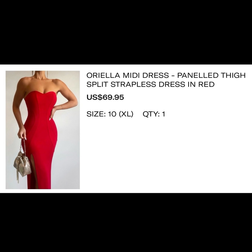 Red Strapless Midi Dress